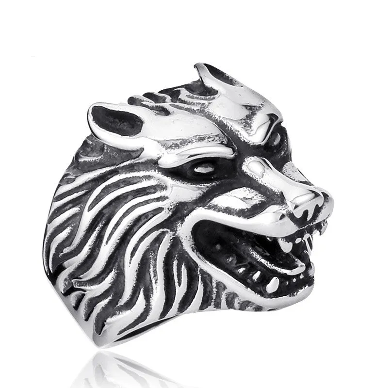 Steel soldier Fashion Jewelry Super Cool Wolf Rings Stainless Steel Punk Biker Man Ring