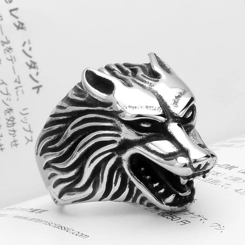 Steel soldier Fashion Jewelry Super Cool Wolf Rings Stainless Steel Punk Biker Man Ring