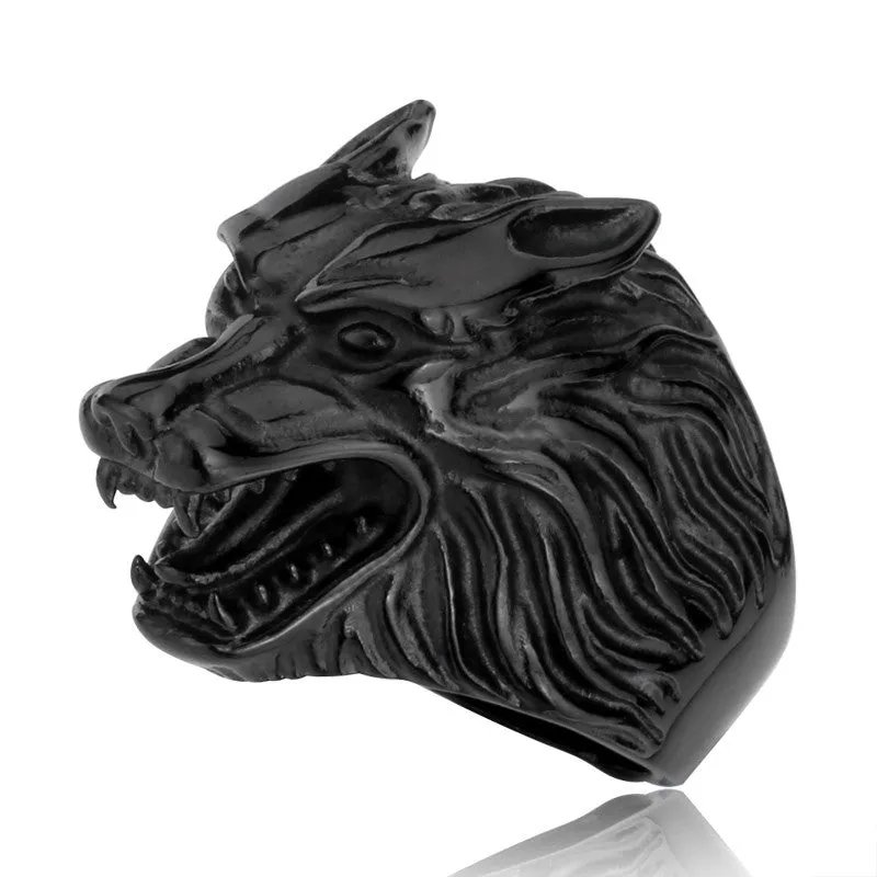 Steel soldier Fashion Jewelry Super Cool Wolf Rings Stainless Steel Punk Biker Man Ring