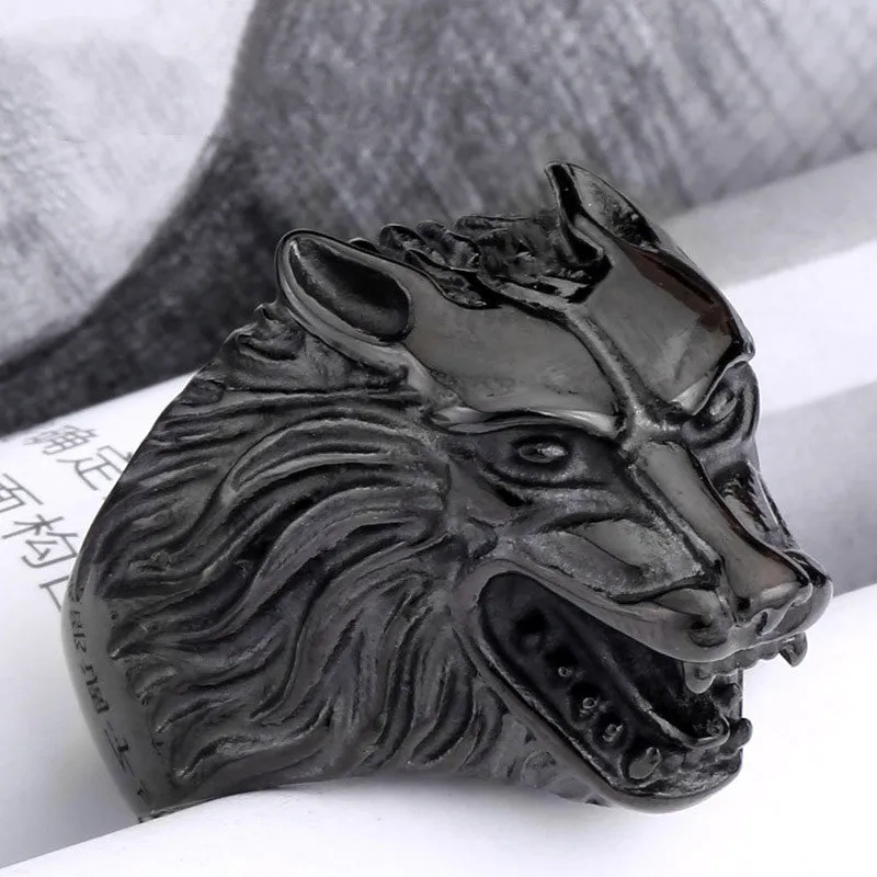 Steel soldier Fashion Jewelry Super Cool Wolf Rings Stainless Steel Punk Biker Man Ring