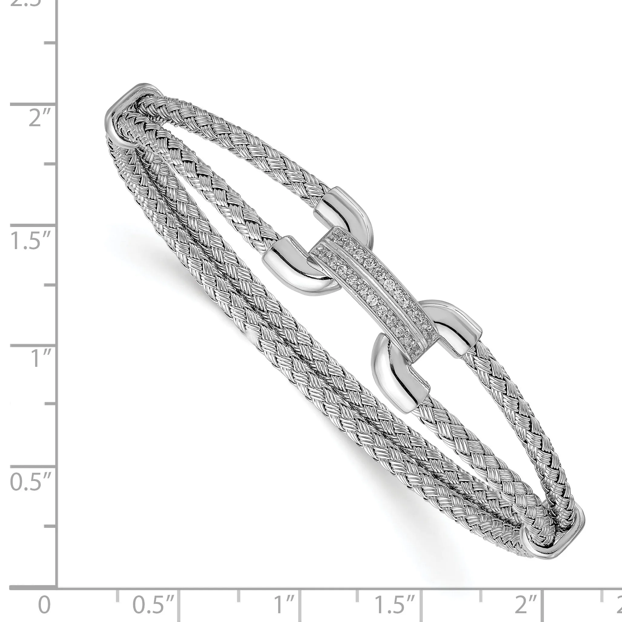 Sterling Silver Polished CZ Woven Flexible Cuff