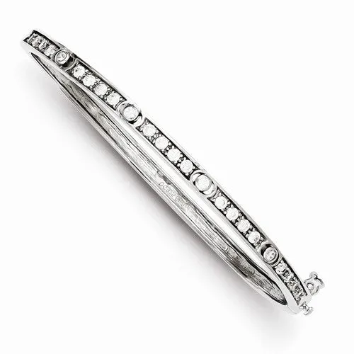 Sterling Silver Round Cz Hinged Bangle Bracelet