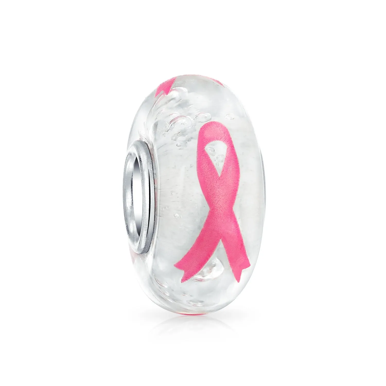 Strength & Hope Pink Ribbon Glass Charm Bead for Breast Cancer Survivor Bracelet