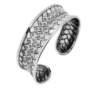 Stunning Silver Bangle with Floral Chevron Pattern Silver Cuff for Women