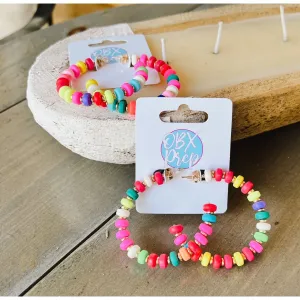 Summer Bright Colorful Beaded Hoop Earrings S