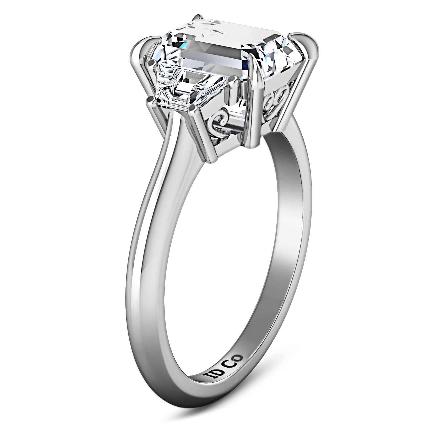 Three Stone Cushion Cut Diamond Engagement Ring Celesse 14K White Gold