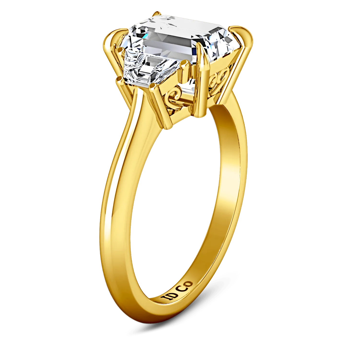 Three Stone Diamond Cushion Cut Engagement Ring Celesse 14K Yellow Gold