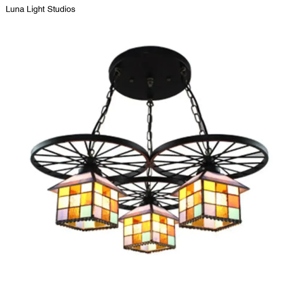 Tiffany Creative Suspension Light: Wheel House Stained Glass Chandelier (3 Lights) - Ideal for Hotels