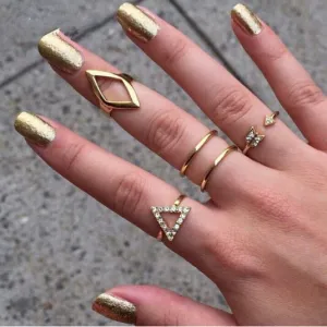 Timlee R005 Free shipping Grace Fashion Rhinestone Trangle rhombus Arrow Finger Rings Set ,5pcs/set Fashion Jewelry Wholesale .