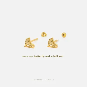 Tiny Figure Skates Stud Earrings, Unisex, Gold, Silver SHEMISLI SS693 Butterfly End, SS694 Screw Ball End (Type A) LR