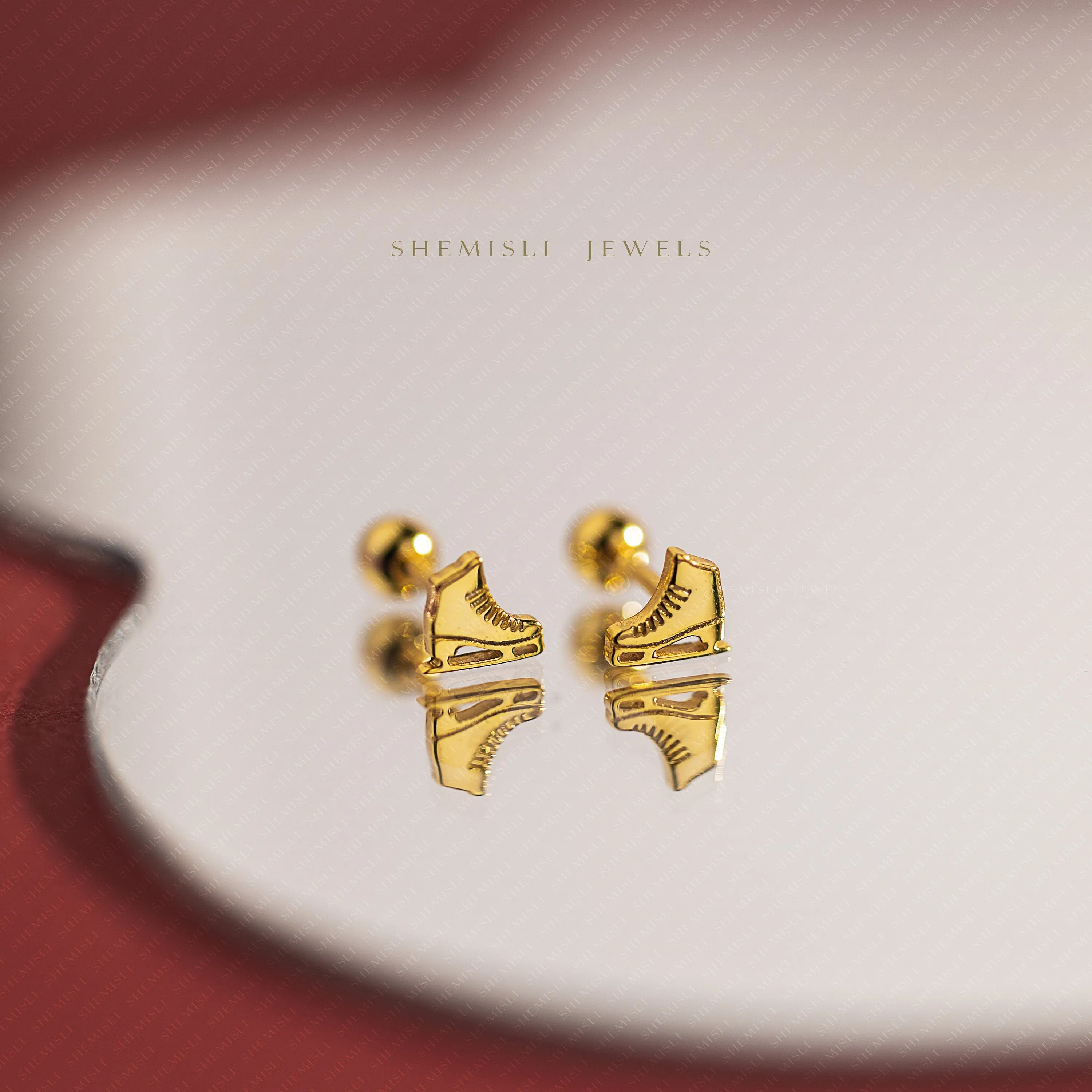 Tiny Figure Skates Stud Earrings, Unisex, Gold, Silver SHEMISLI SS693 Butterfly End, SS694 Screw Ball End (Type A) LR