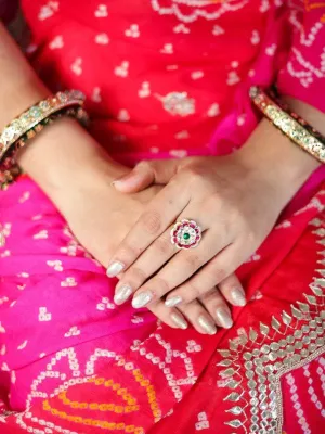 Tiny Patchi Kundan Ruby Emerald Ring