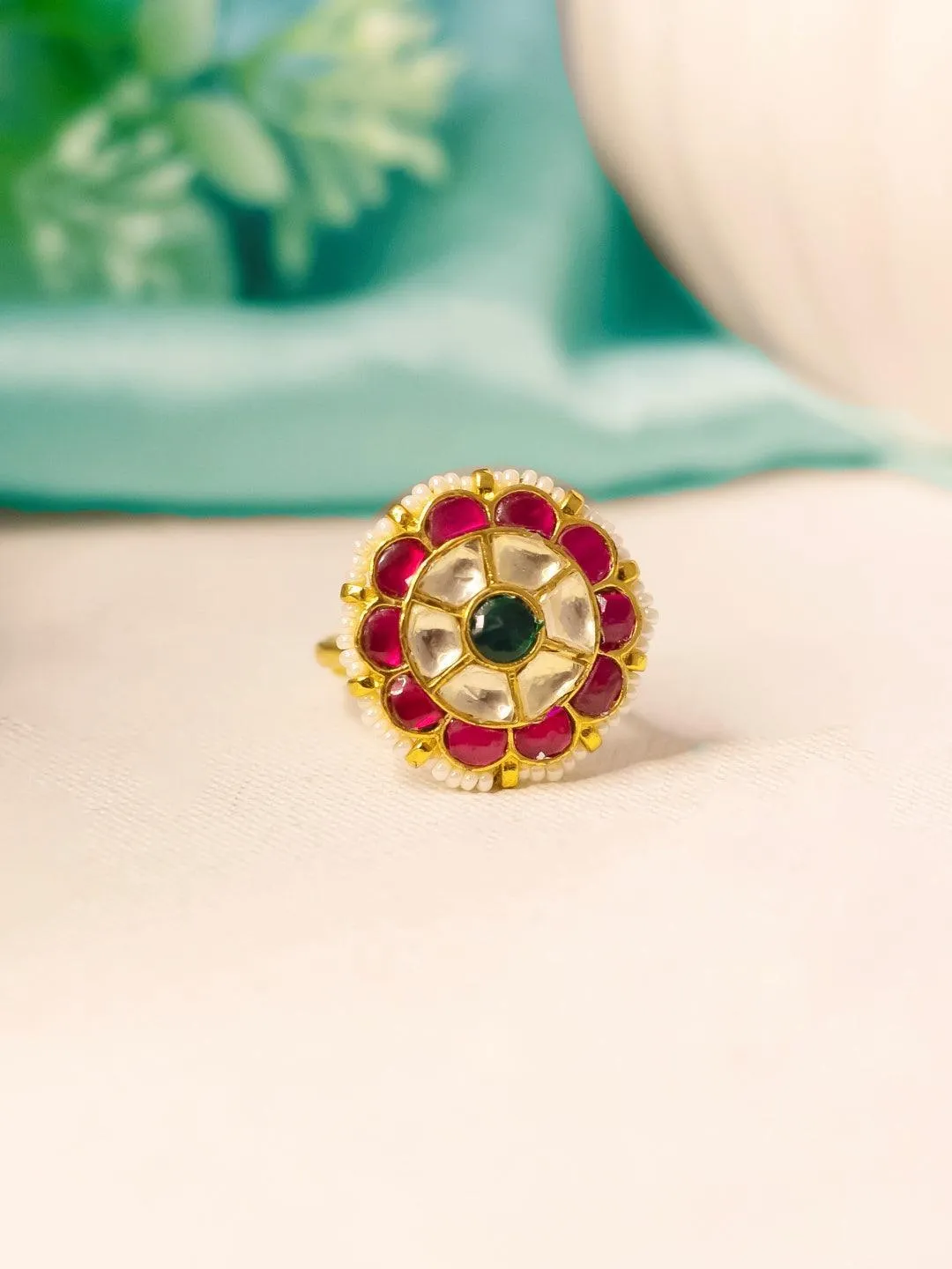 Tiny Patchi Kundan Ruby Emerald Ring