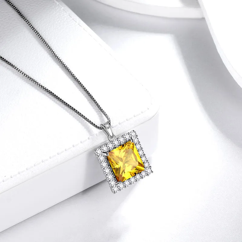 Tokyo Mart Square Birthstone November Citrine Necklace Pendant Women Girls Jewelry Birthday Gifts Sterling Silver