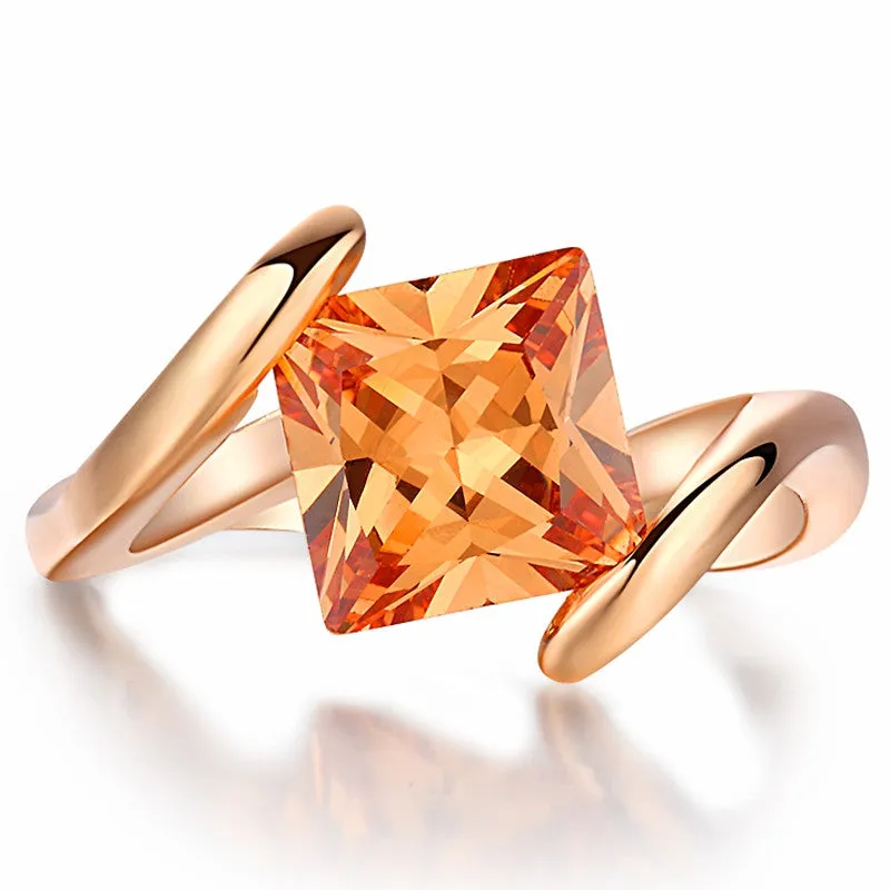 Top Quality Square Orangle Crystal Rose Gold Plated Fashion Ring Austrian Crystals Full Sizes