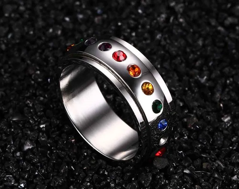 Trendy Rainbow Crystal Rings For Women And Men Stainless Steel Wedding Rings Female Party Jewelry