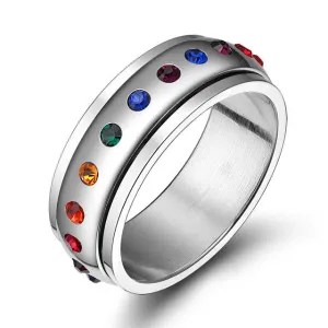 Trendy Rainbow Crystal Rings For Women And Men Stainless Steel Wedding Rings Female Party Jewelry