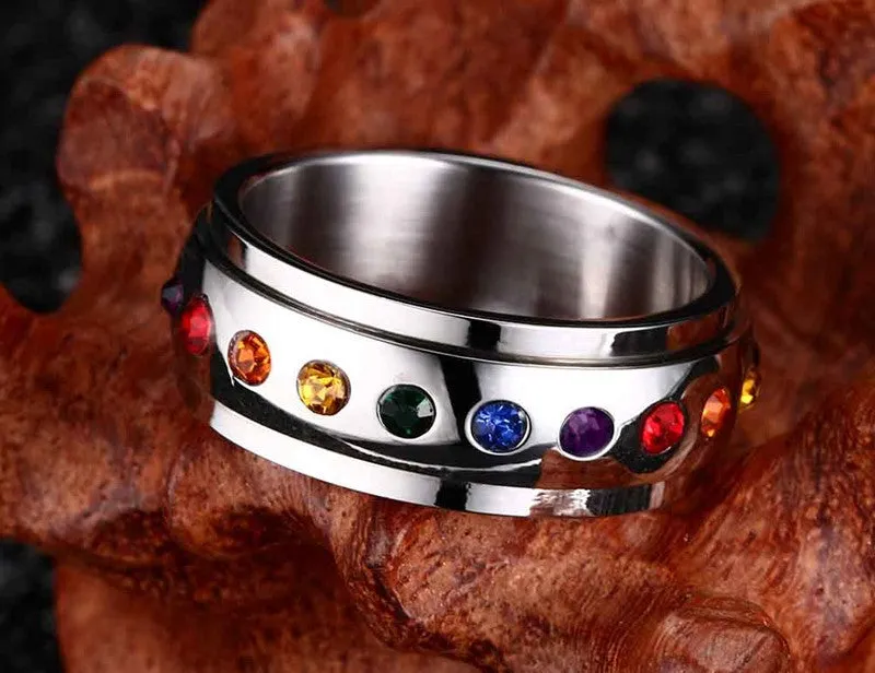 Trendy Rainbow Crystal Rings For Women And Men Stainless Steel Wedding Rings Female Party Jewelry