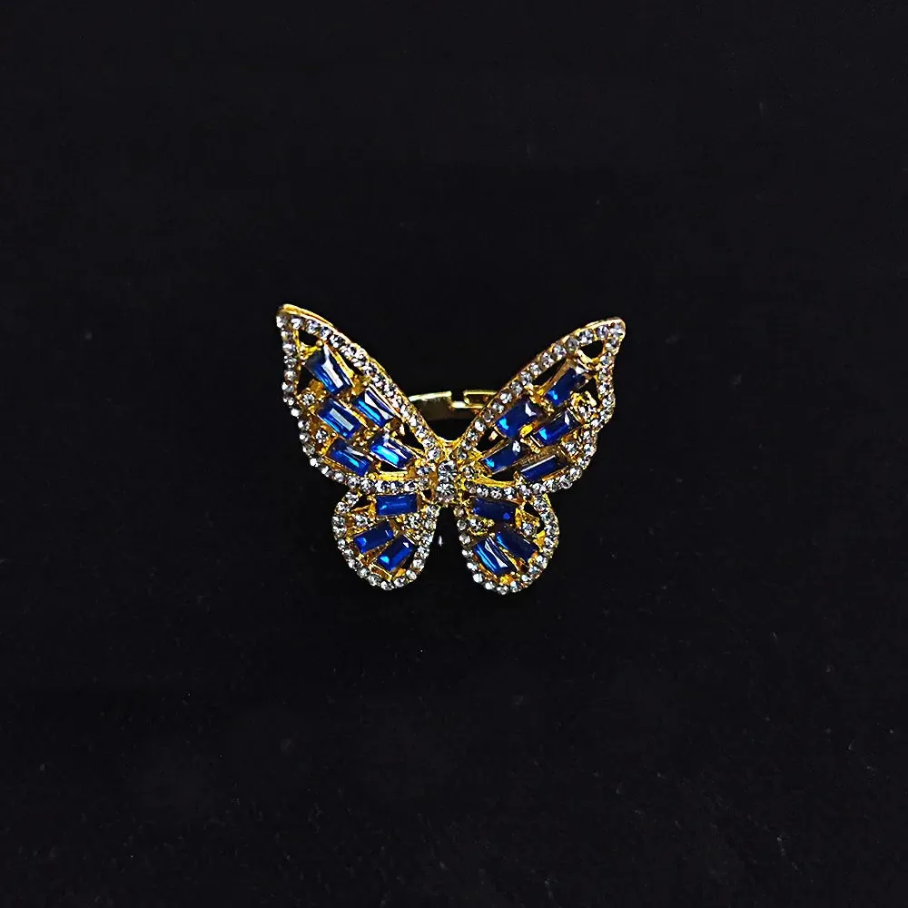 Trendy Shining Butterfly Crystal Acrylic Fashion Hand Accessories Jewelry Ring