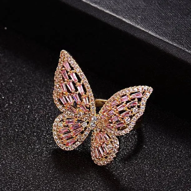 Trendy Shining Butterfly Crystal Acrylic Fashion Hand Accessories Jewelry Ring