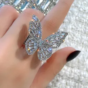 Trendy Shining Butterfly Crystal Acrylic Fashion Hand Accessories Jewelry Ring