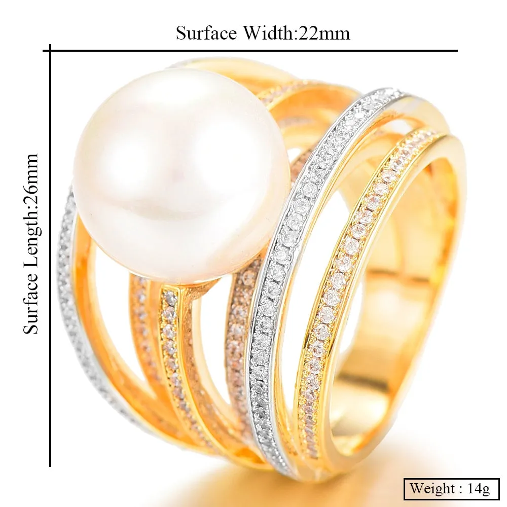 Trendy Twist Pearl Rings Cubic Zircon Beads