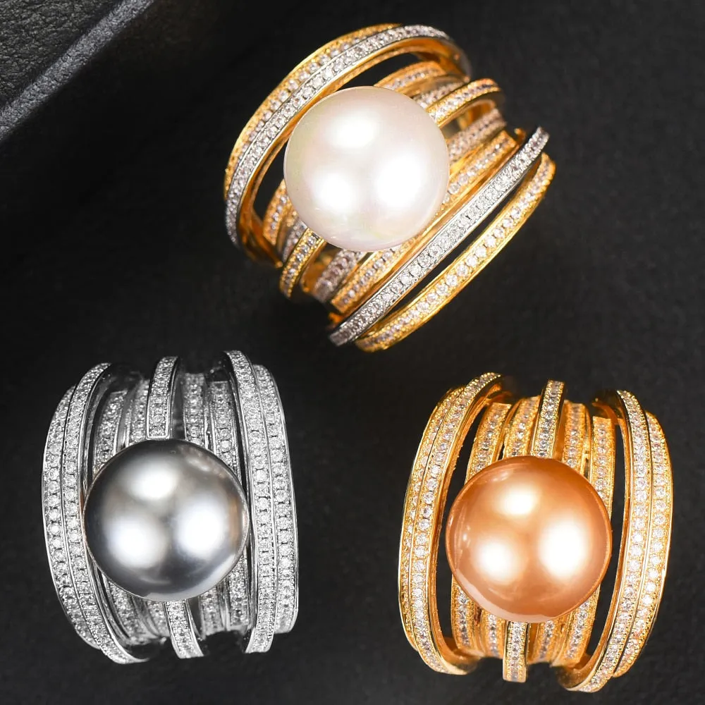 Trendy Twist Pearl Rings Cubic Zircon Beads