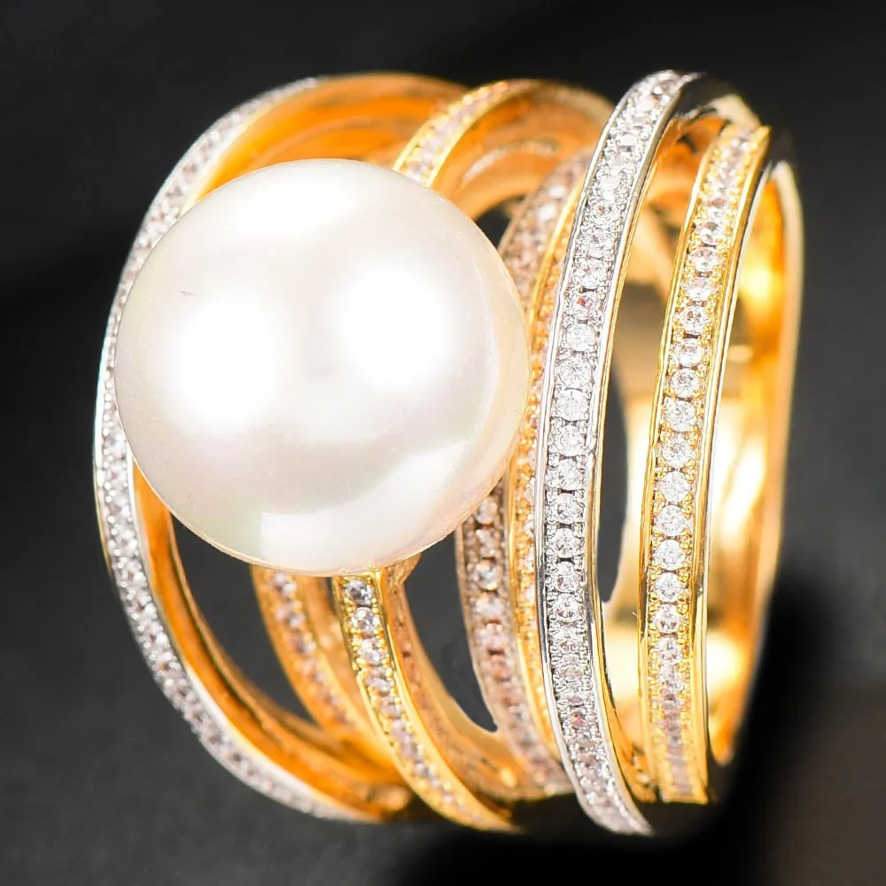 Trendy Twist Pearl Rings Cubic Zircon Beads