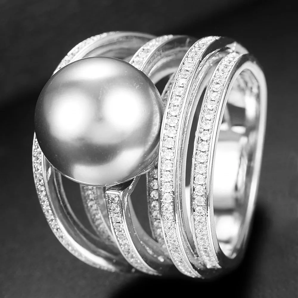 Trendy Twist Pearl Rings Cubic Zircon Beads