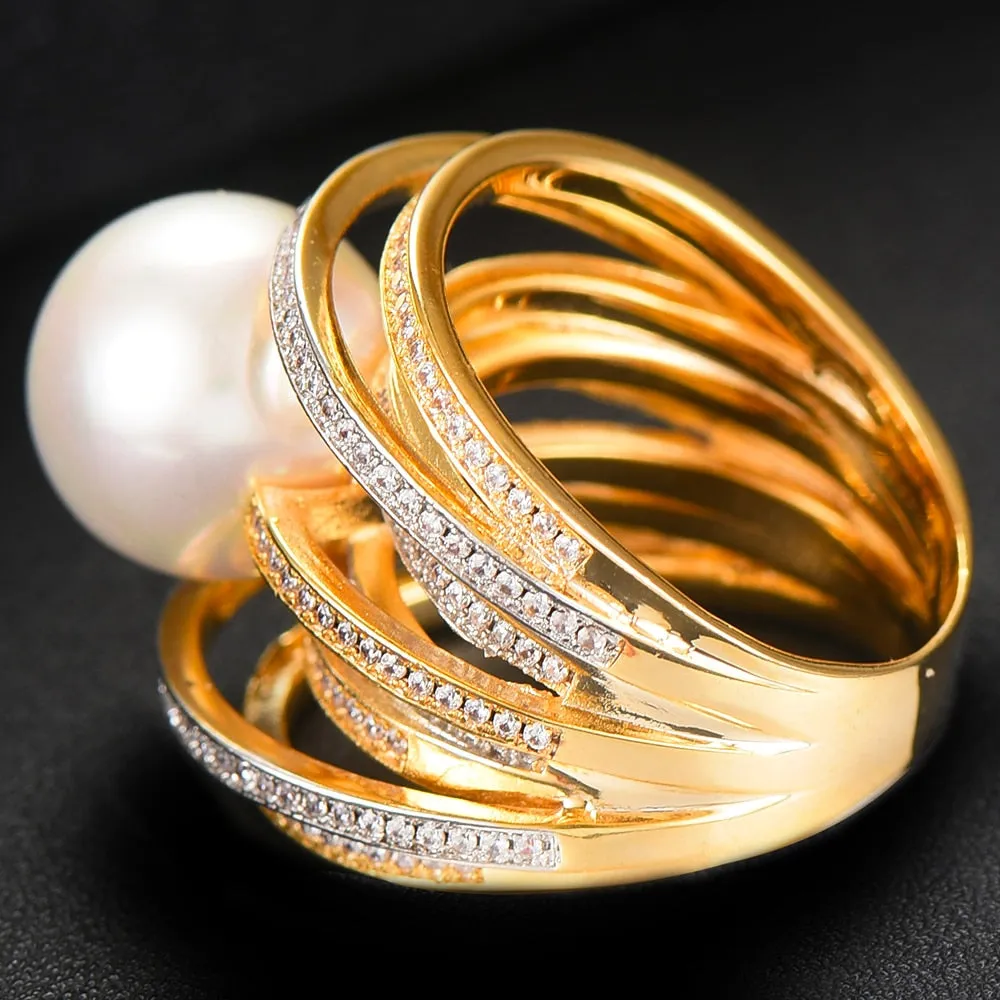 Trendy Twist Pearl Rings Cubic Zircon Beads