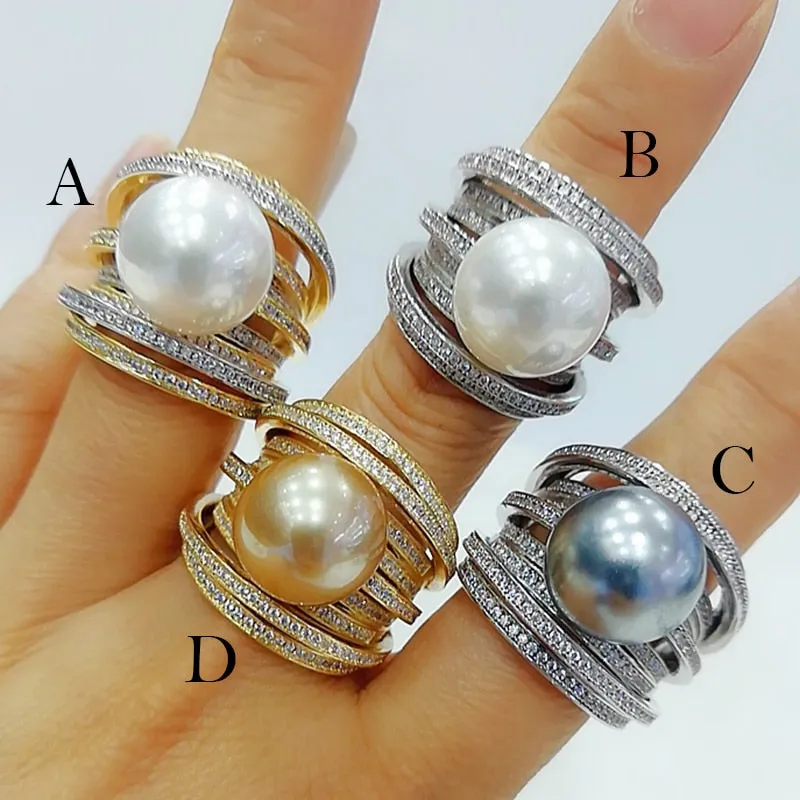 Trendy Twist Pearl Rings Cubic Zircon Beads