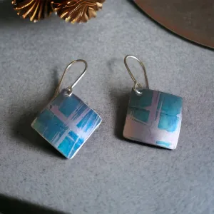 Turquoise/Blue criss cross aluminium earrings