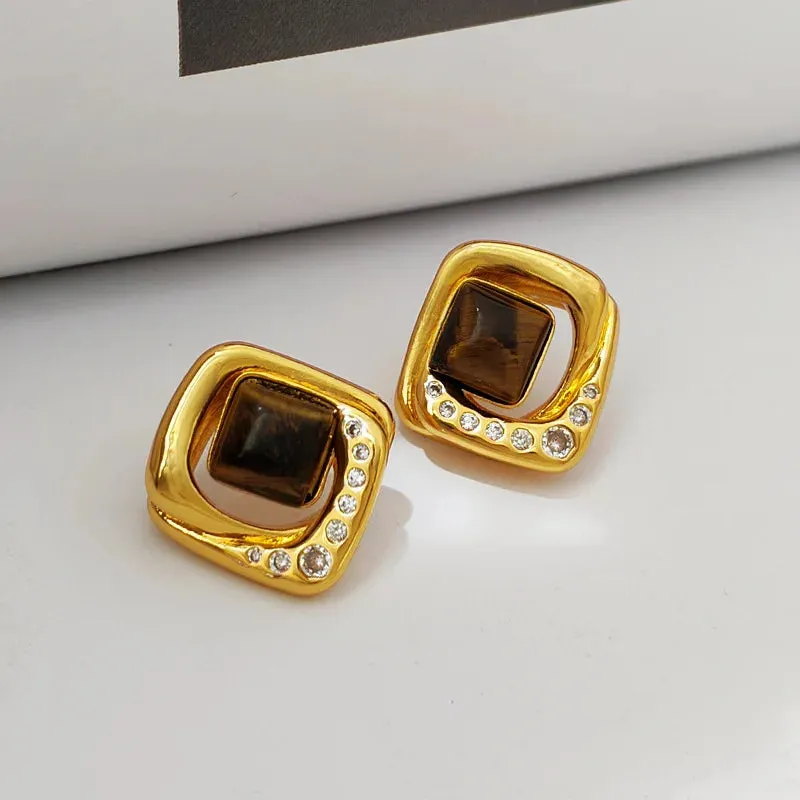 VAIGE Chic Geometric Stone Earrings in Vintage Hues - Perfect Blend of Elegance and Style