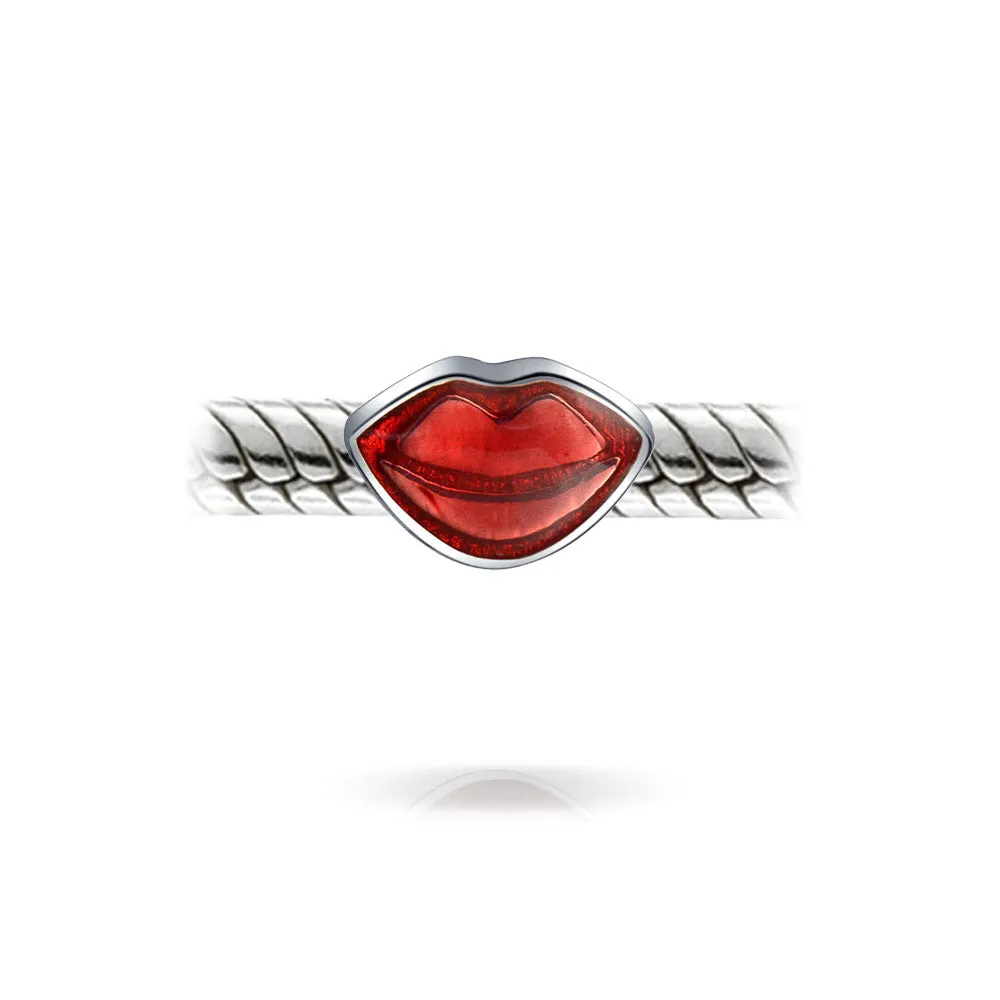 Valentine Red Lips Charm Bead in Sterling Silver for European Bracelets