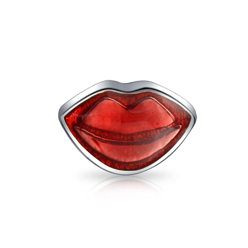 Valentine Red Lips Charm Bead in Sterling Silver for European Bracelets