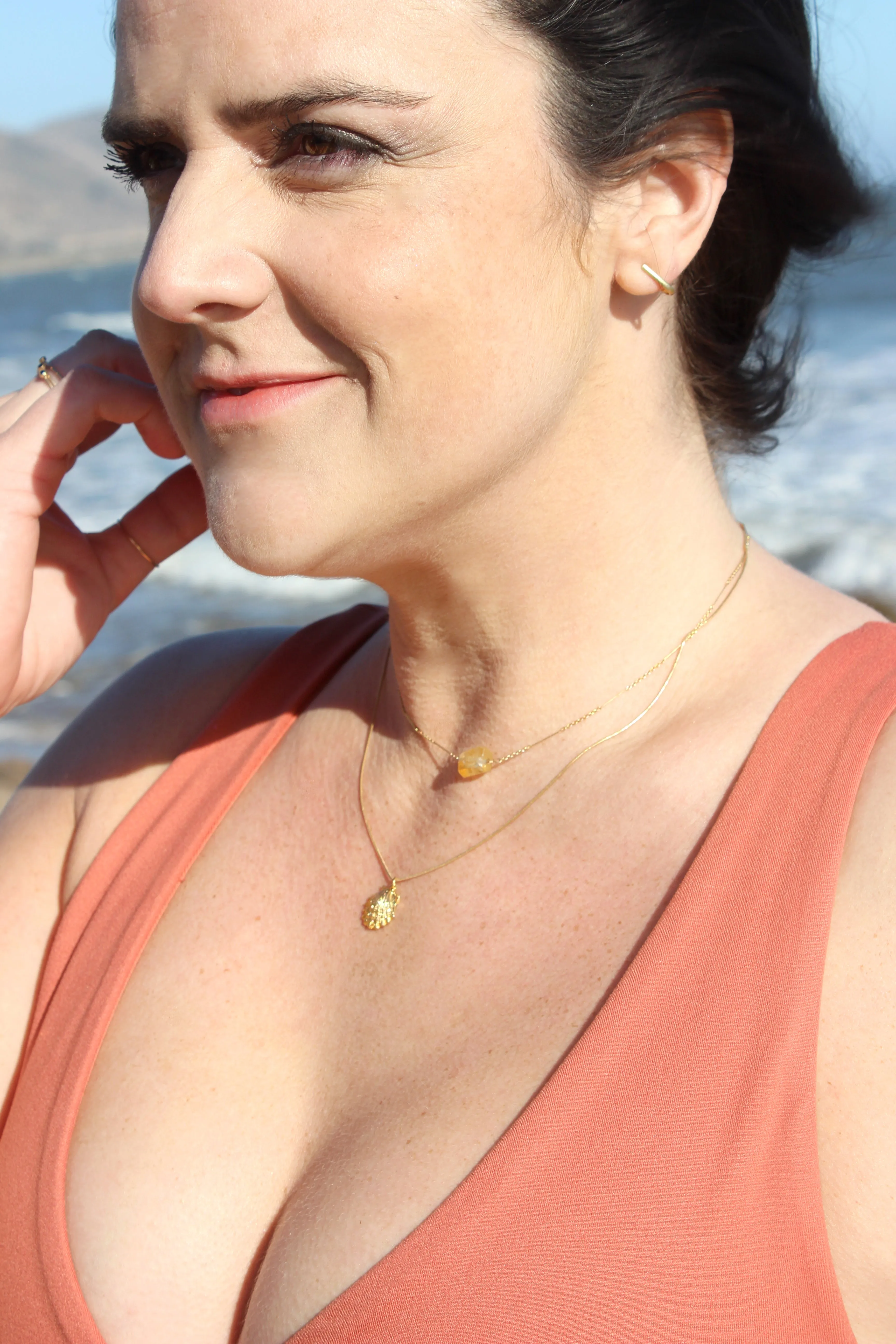 Vanessa // Mermaid Shell Necklace on Snake Chain, Gold, Sterling Silver, Beach // BH-N039