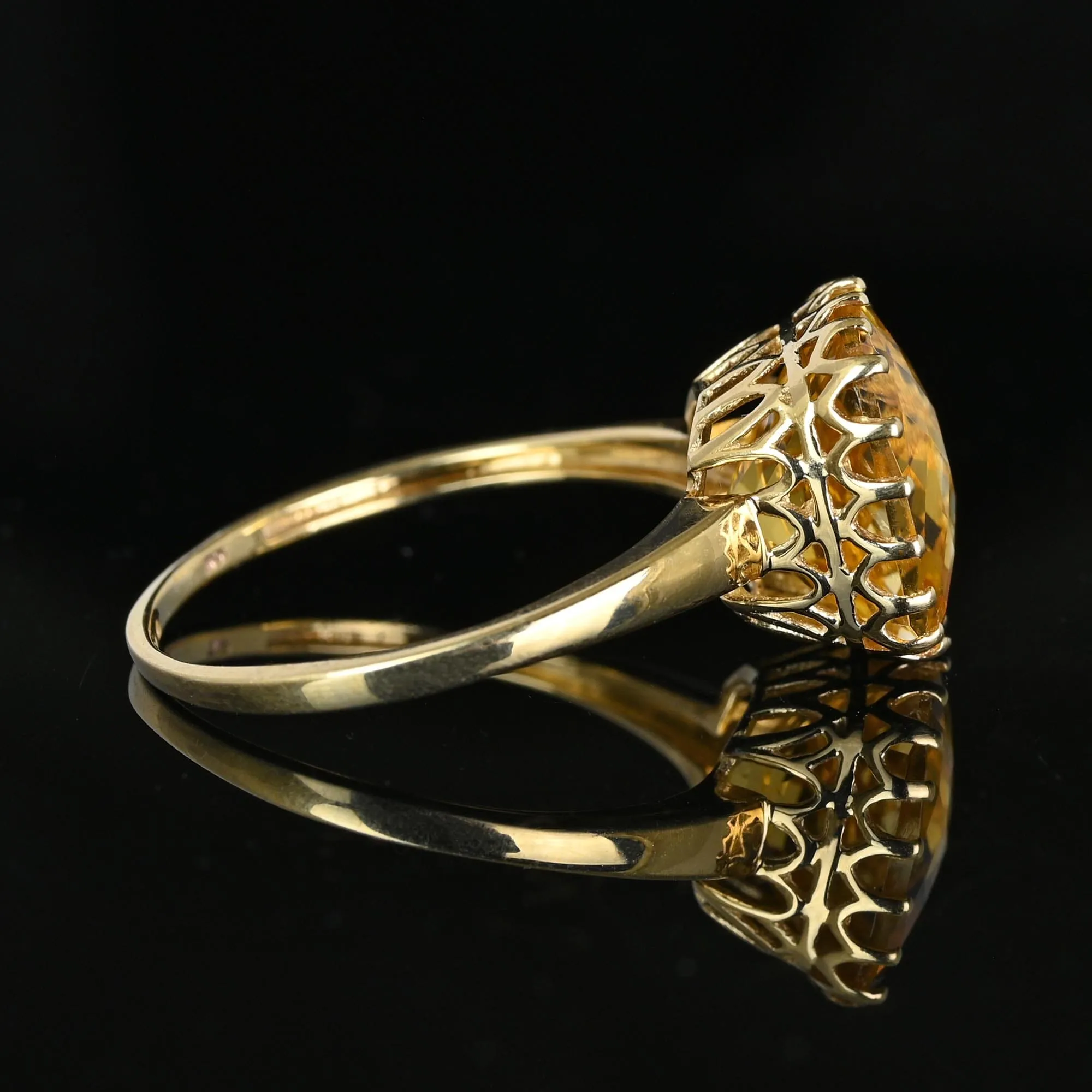 Vintage Gold Checkerboard Cut 6.5 CTW Citrine Ring