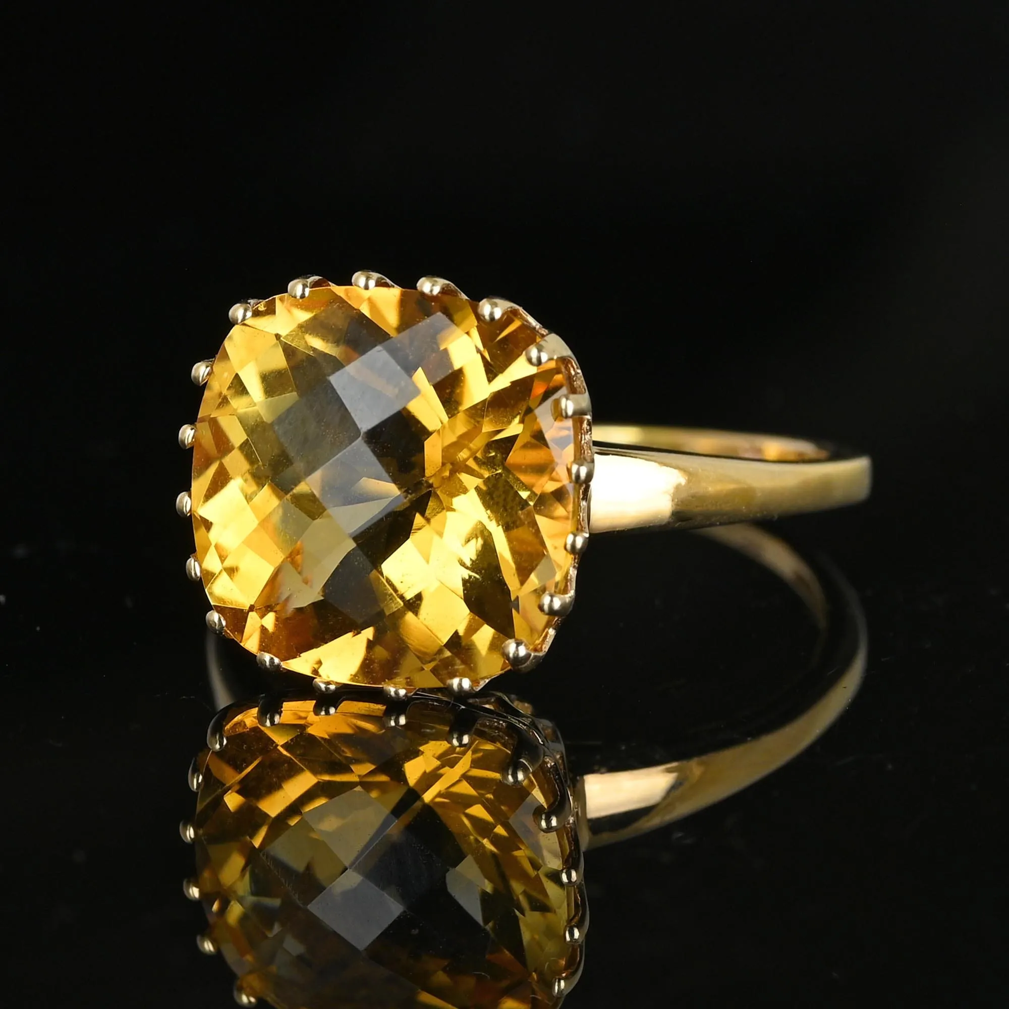 Vintage Gold Checkerboard Cut 6.5 CTW Citrine Ring