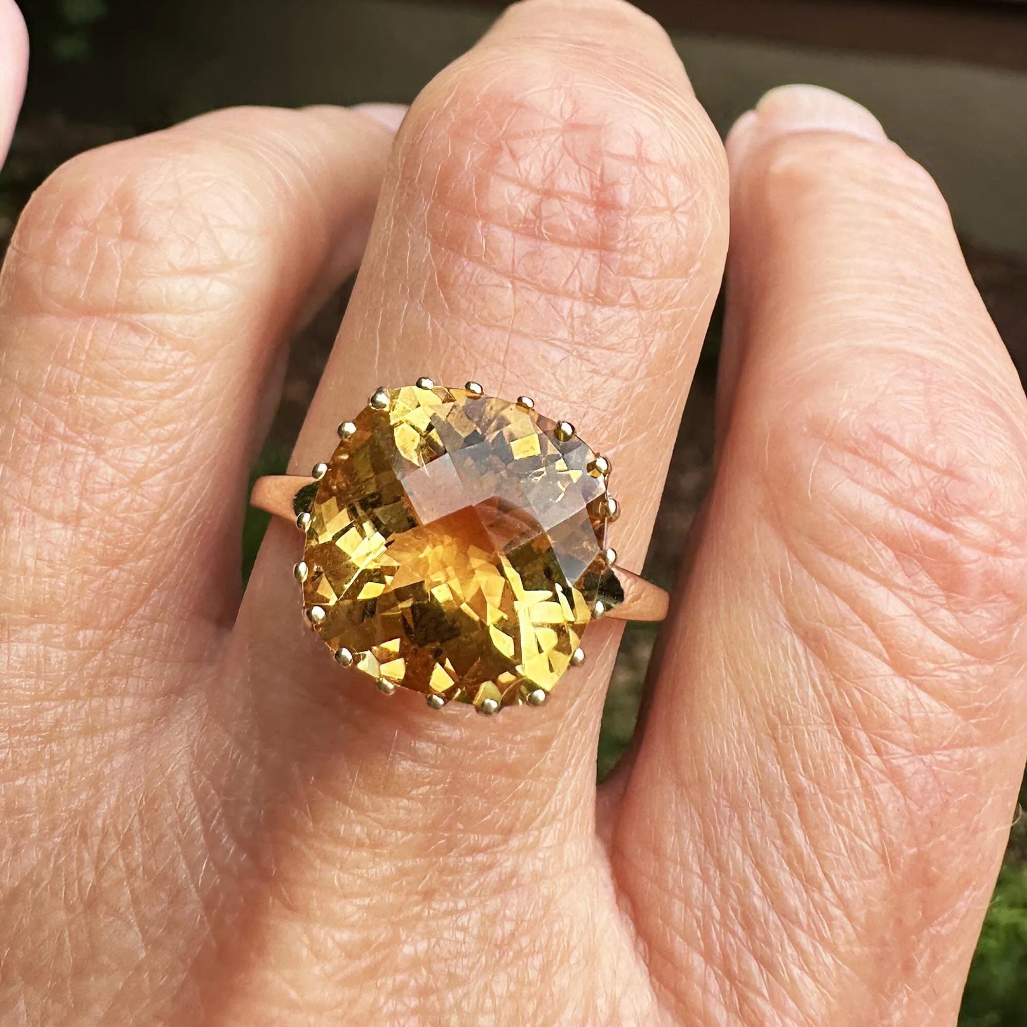 Vintage Gold Checkerboard Cut 6.5 CTW Citrine Ring