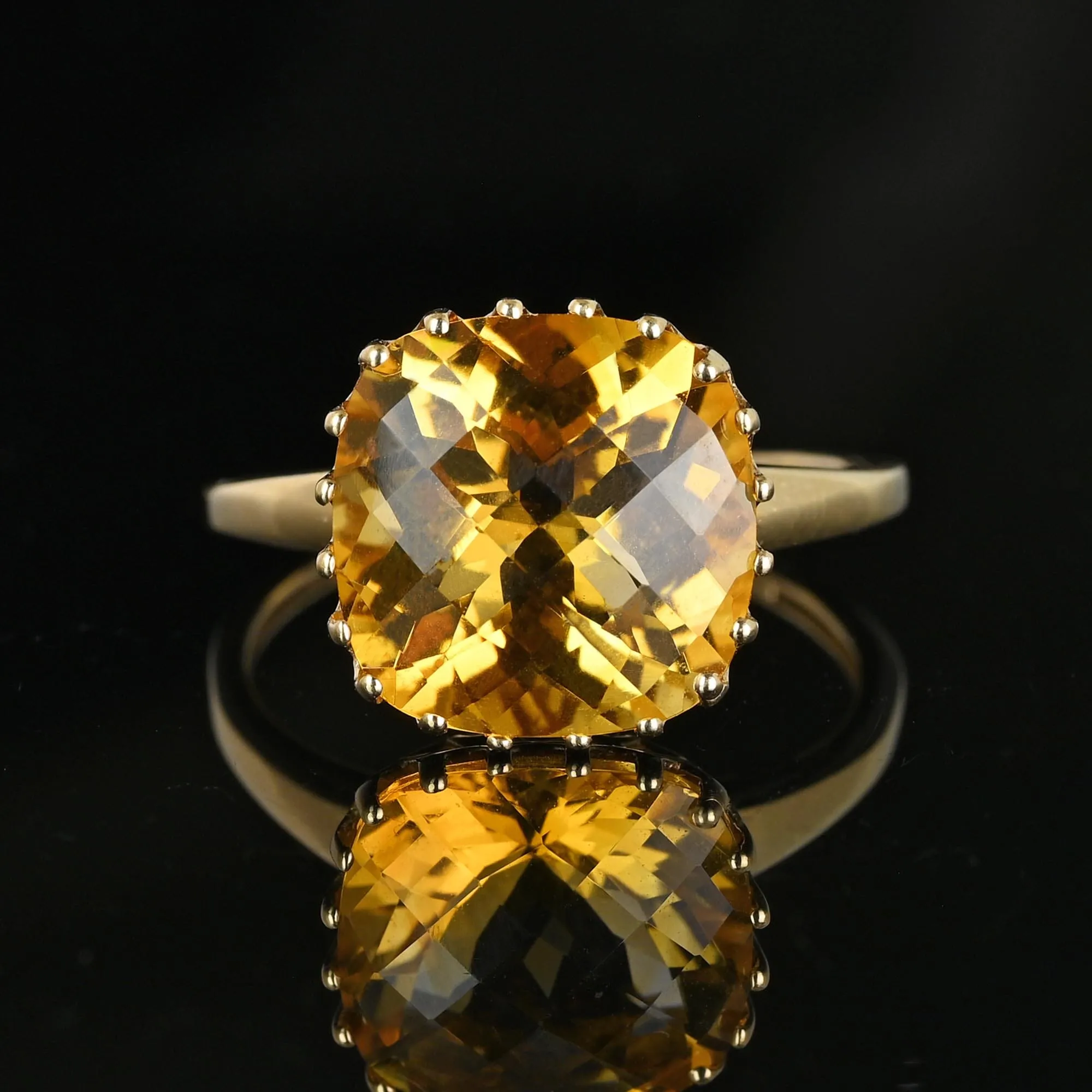 Vintage Gold Checkerboard Cut 6.5 CTW Citrine Ring