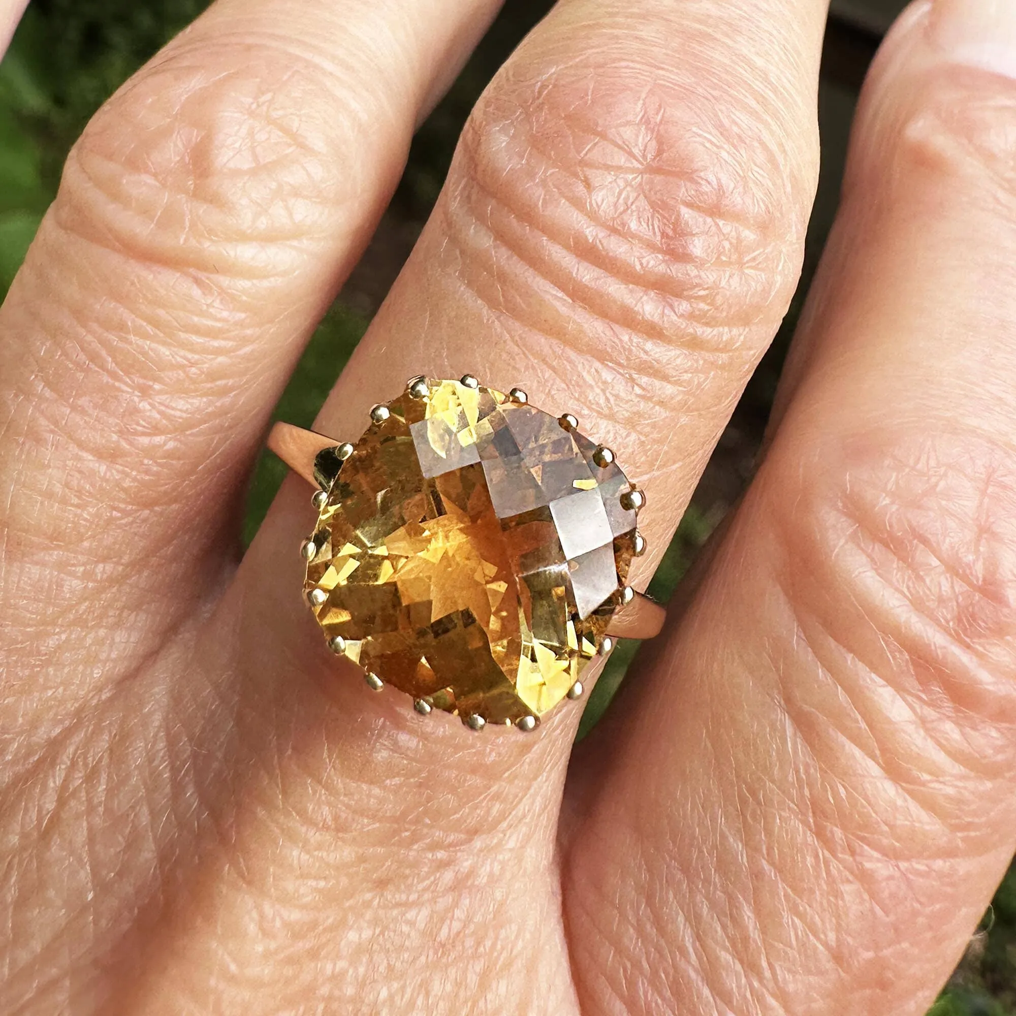 Vintage Gold Checkerboard Cut 6.5 CTW Citrine Ring