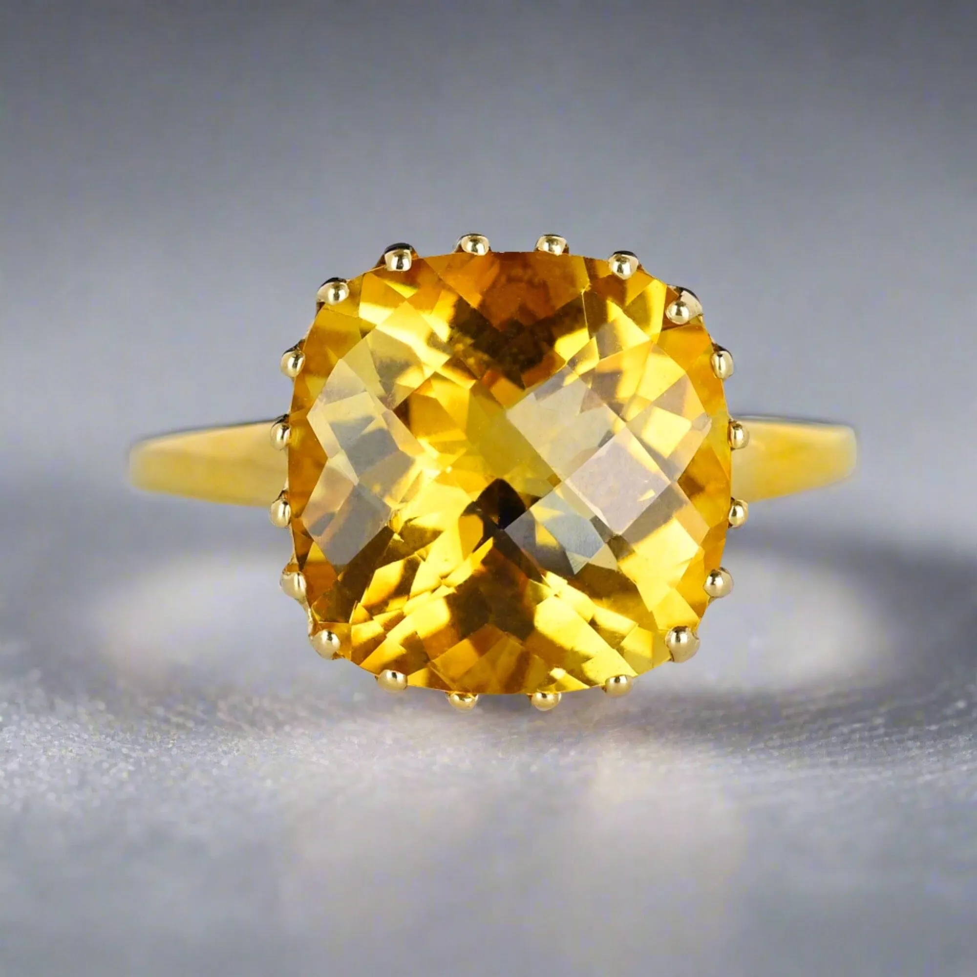 Vintage Gold Checkerboard Cut 6.5 CTW Citrine Ring