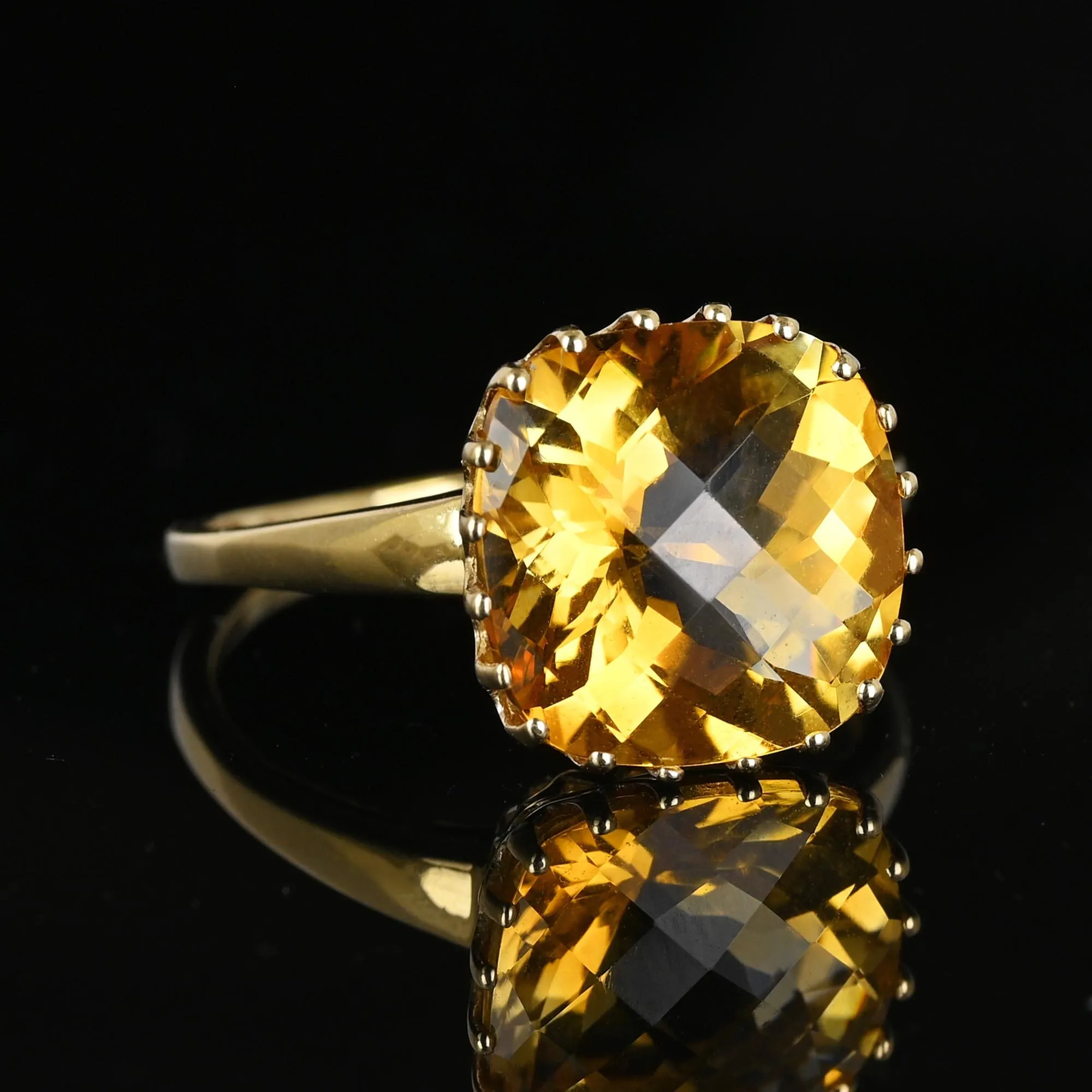 Vintage Gold Checkerboard Cut 6.5 CTW Citrine Ring