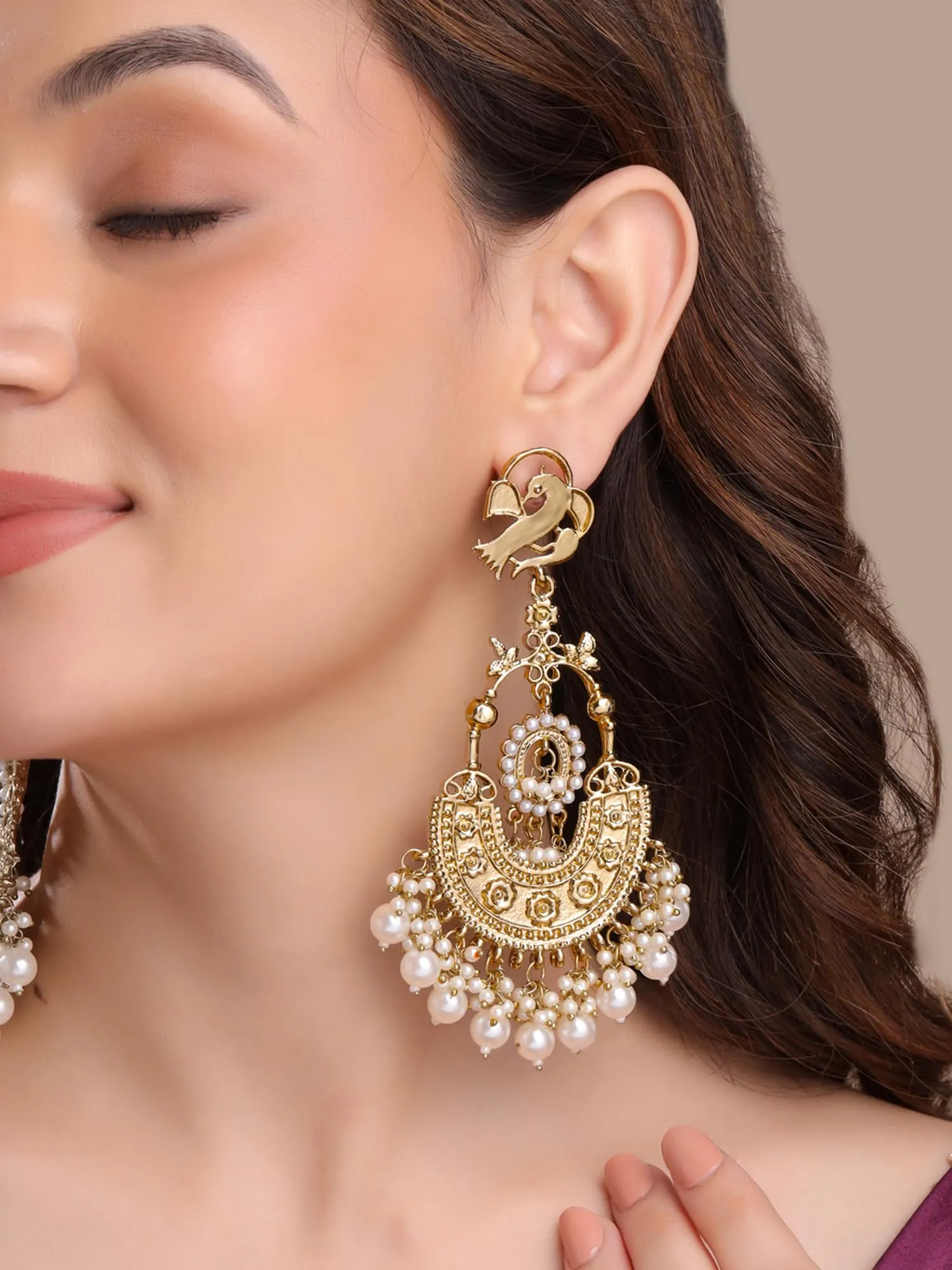 Yellow Chimes Chandbali Earrings for Women | Traditional Pearls Earrings for Girls Ethnic Gold Plated Women Earrings | Long Dangler Pearl Earrings | Birthday Gift For Girls Anniversary Gift for Wife