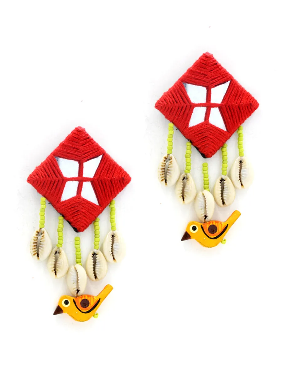 Zahira Mirror Embroidered Bird Earrings