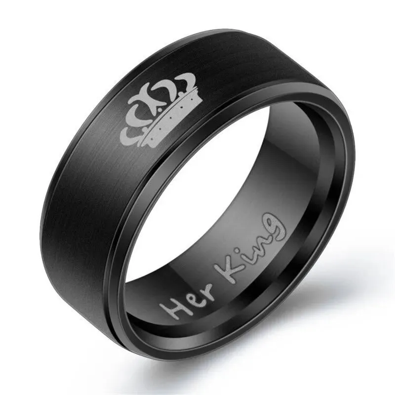 ZORCVENS "King & Queen" Stainless Steel Promise Rings