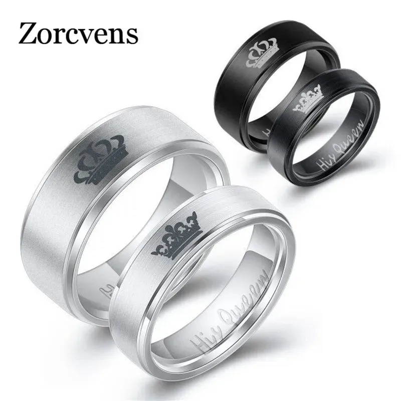 ZORCVENS "King & Queen" Stainless Steel Promise Rings