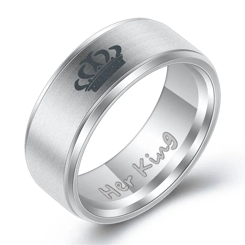 ZORCVENS "King & Queen" Stainless Steel Promise Rings