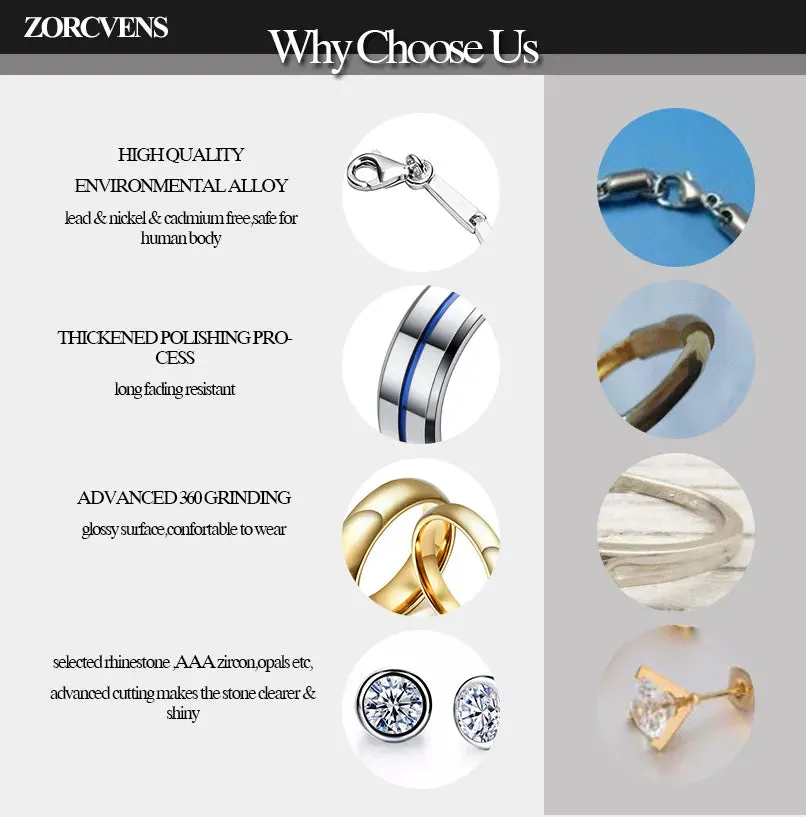 ZORCVENS "King & Queen" Stainless Steel Promise Rings